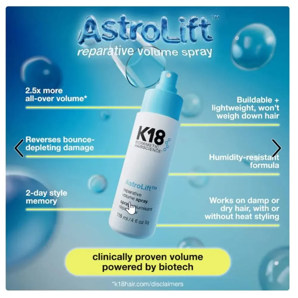 K18 Biomimetic HairScience AstroLift Repairative Volume Spray BUNDLE of TWO -NEW